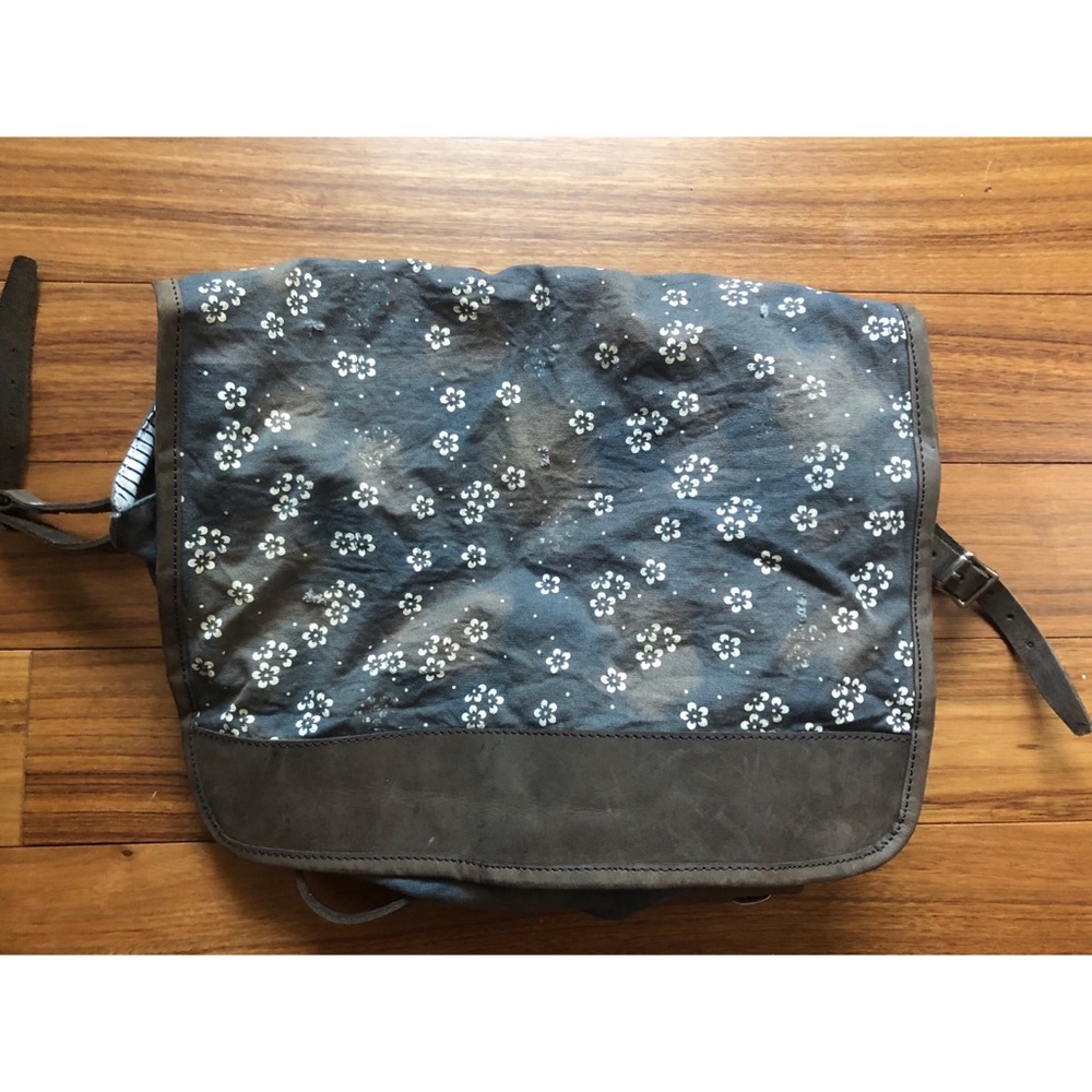 Free People Navy Floral Canvas Crossbody Messenger Bag